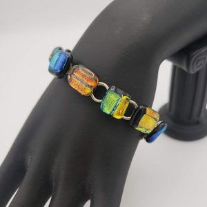 Artisan Fused? Glass & Sterling Silver Bracelet Signed ZZZ '07